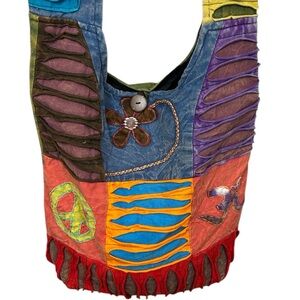 Terra Gear Handmade‎ Nepal Cotton Boho Sling Bag Peace Sign Patchwork Purse READ